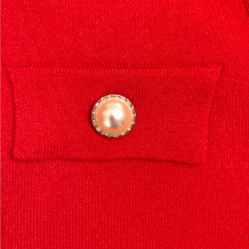 T Tahari Cardigan with Faux Pearl Buttons Hot Coral NWOT - Picture 2 of 5